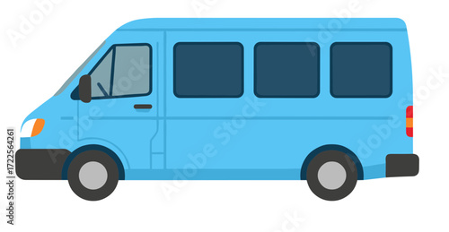 Flat Design Blue Delivery Minibus Transportation Vehicle Isolated Illustration