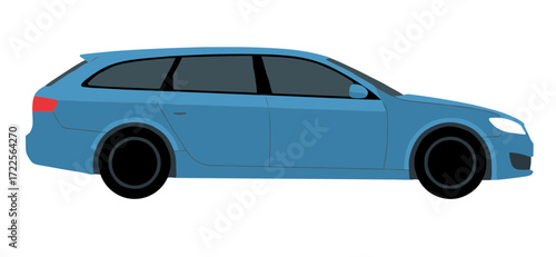 Flat Illustration Modern Blue Station Wagon Car Automobile Vehicle