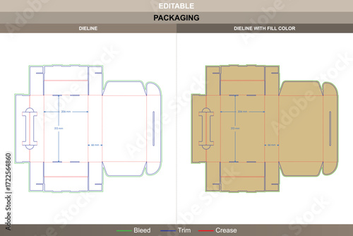 Flip top box packaging template with bring-your-own design in custom dimensions featuring carton dieline and editable die line for accurate production