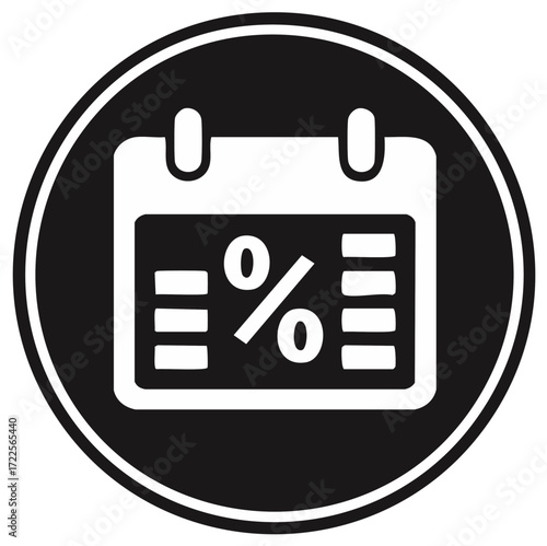 Black and white financial calendar icon with a percentage sign for sales and loan periods