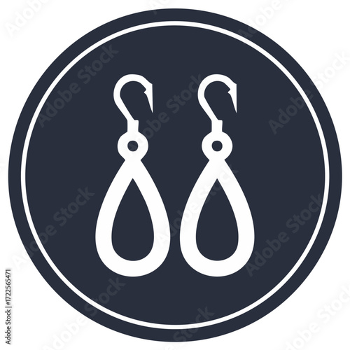Elegant teardrop earrings icon with modern jewelry design on dark blue circle background for fashion accessoires store