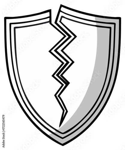Cracked shield icon illustration symbolizing protection failure