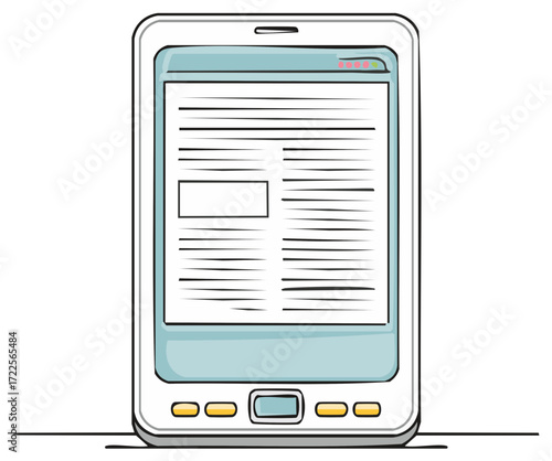 Ebook reader illustration device showing information on screen graphic design
