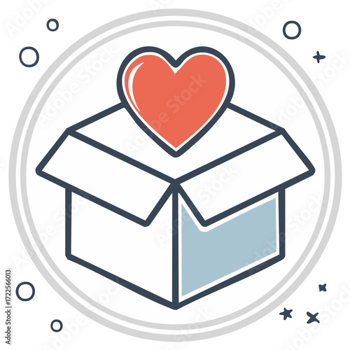 Vibrant red heart emerging from an open cardboard box symbolizing love and generosity