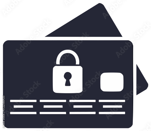Credit card security icon with padlock and chip for safe payment and transaction protection