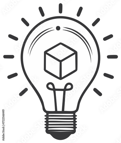 Lightbulb with Cube Shape Inside, Creative Thinking Idea Concept Illustration