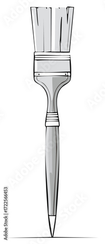 Stylized Illustration of a Paint Brush with a Long Handle in Gray