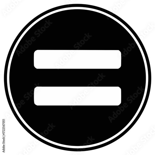 Simple black circle with white equal sign inside representing equality and balance