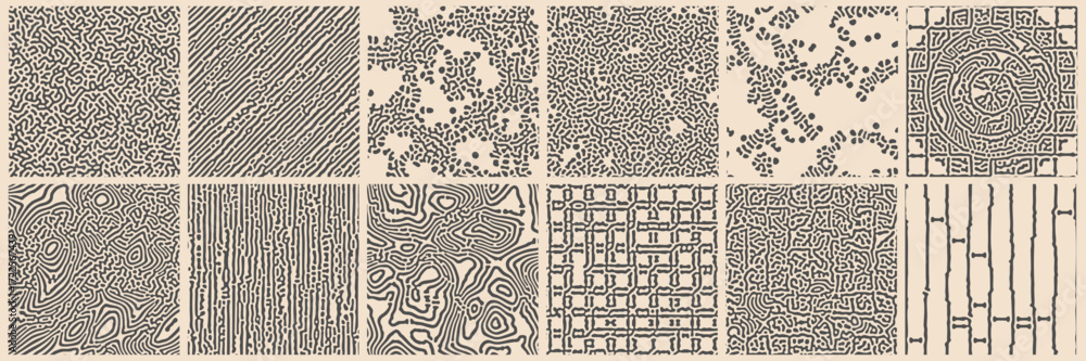 Fototapeta premium Abstract seamless pattern background, vector Memphis lines and dot texture. Trendy modern organic shape doodle line pattern and irregular shape texture. Seamless Turing pattern suitable for wallpaper.