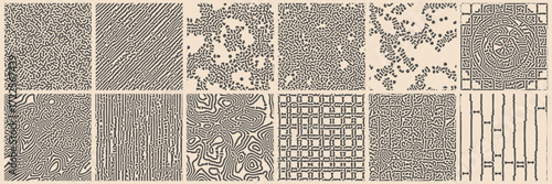 Abstract seamless pattern background, vector Memphis lines and dot texture. Trendy modern organic shape doodle line pattern and irregular shape texture.
Seamless Turing pattern suitable for wallpaper.