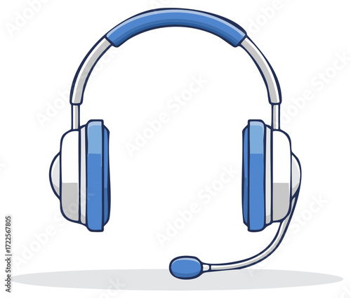 Blue and white headset with microphone for audio communication and gaming