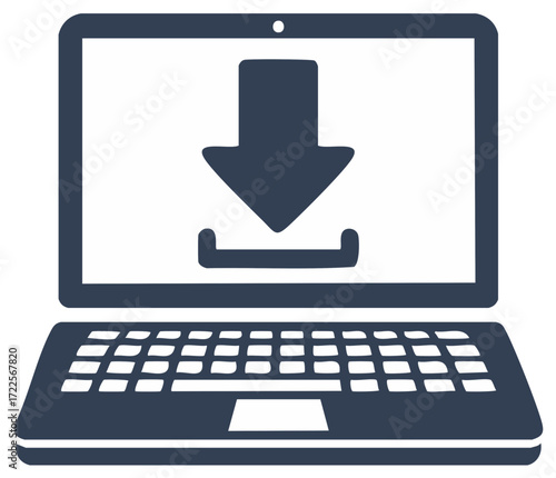 Download icon on a laptop screen symbolizing data saving and software updates