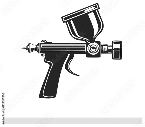 Professional spray paint gun tool black and white graphic illustration for automotive finishing