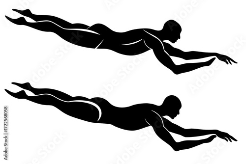 Swimmer freestyle stroke silhouette illustration isolated on white background