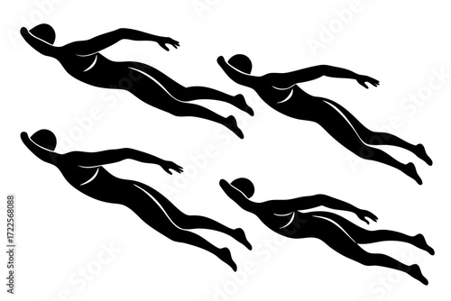 set of Swimmer freestyle stroke silhouette illustration isolated on white background