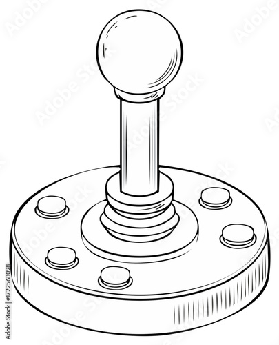 Isometric Vintage Joystick Illustration with Ball, Buttons, and Circular Base
