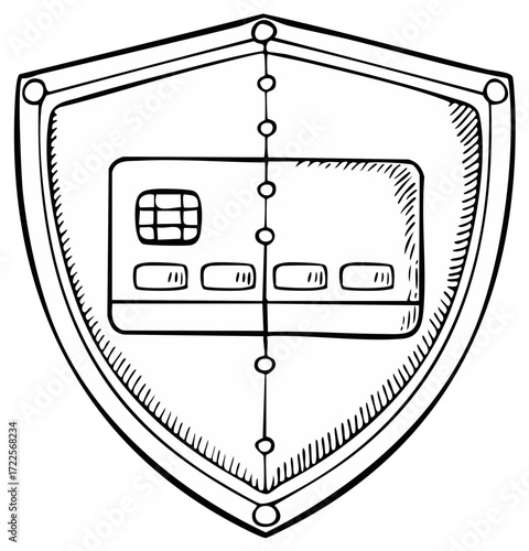 Credit Card Shield Protection Concept Hand Drawn Finance Banking Security Icon