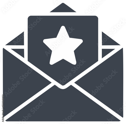 Glyph icon of an open envelope with a star for a favorite message or VIP invitation