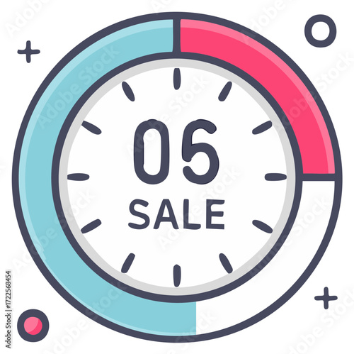 Discount sale limited time offer icon with timer and number 05