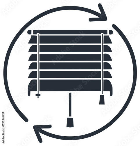 Minimalist icon of window blinds and circular arrows for refresh, rotate, or adjustment