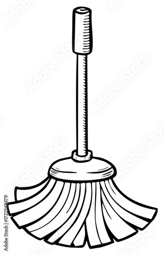 Stylized cartoon illustration of a mop with a simple handle and fanned out mop head perfect for cleaning