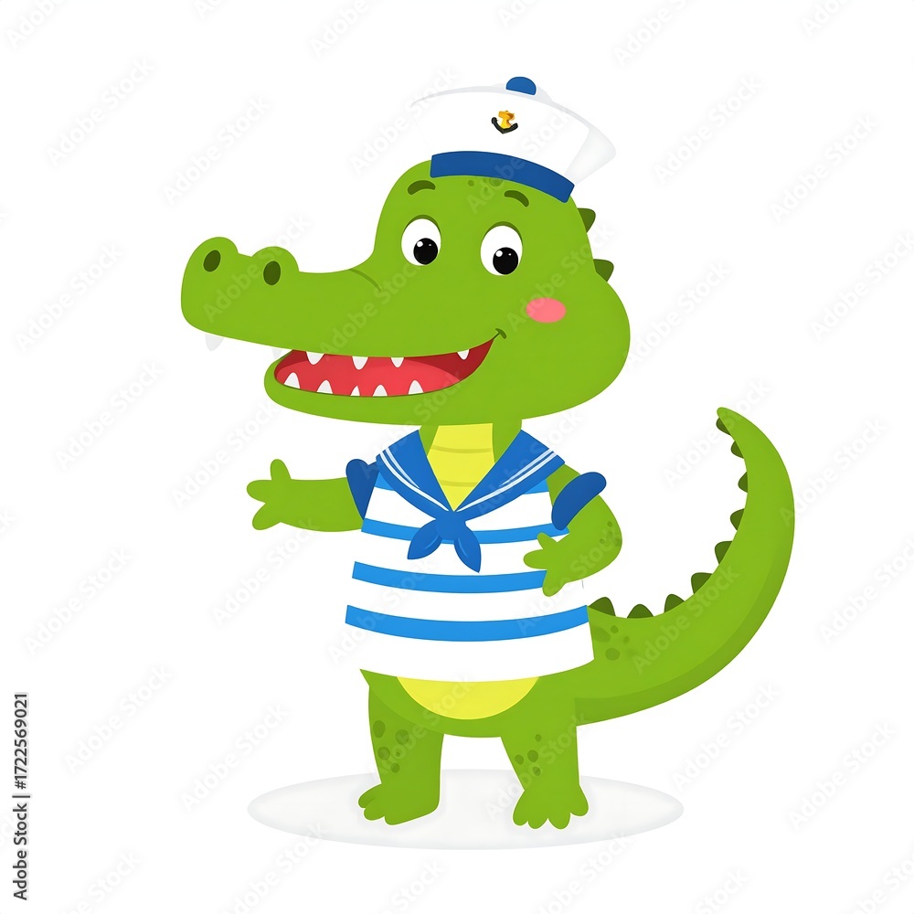 Obraz premium Cute cartoon crocodile sailor