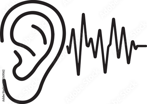 Hearing health icon showing sound waves entering the ear, ideal for medical or audiology content, originally a scalable vector graphic