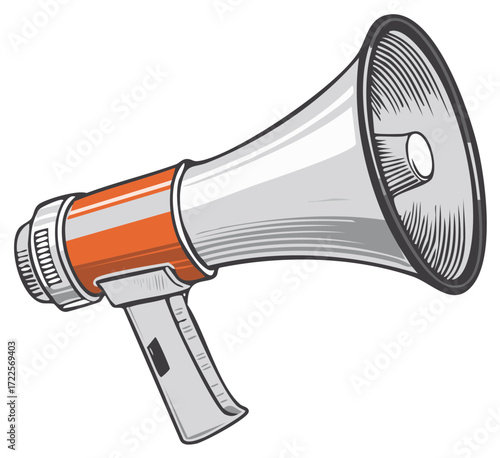 Orange And Silver Megaphone Graphic Loudspeaker Bullhorn Vector Illustration