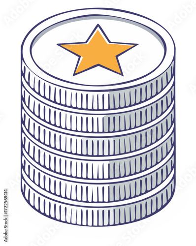 Stack of Coins with Star Symbol Illustrating Value Reward or Financial Success