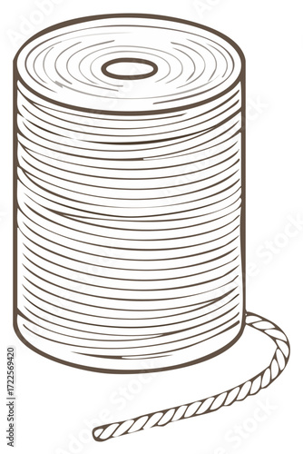 Minimalist line art illustration of a spool of twine or rustic rope for crafting