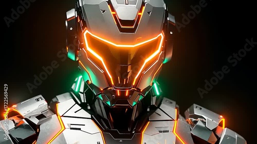 Futuristic Robot Warrior with Neon Lights.