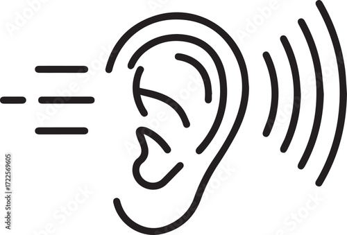 Listen intently and amplify your message with this bold vector ear design, perfect for podcasts, audio equipment, and communication services branding