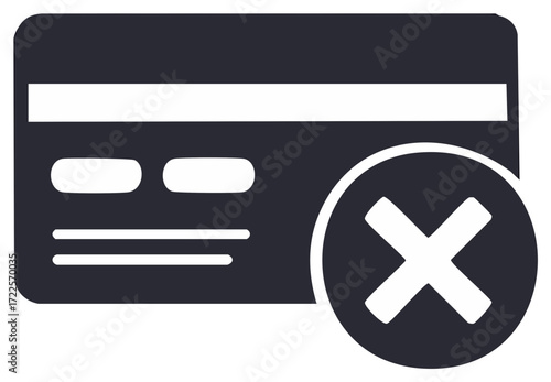 Credit card with a red cross symbol indicating denial or rejection