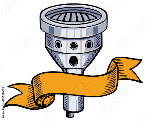 Futuristic Jet Engine with Decorative Ribbon Banner Illustration