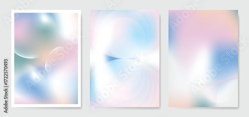 Abstract blur gradient winter card background set. Minimalist poster with bubble, geometric shape, wavy line. Modern fall season wallpaper design for cover, print, Christmas and New Year ads.