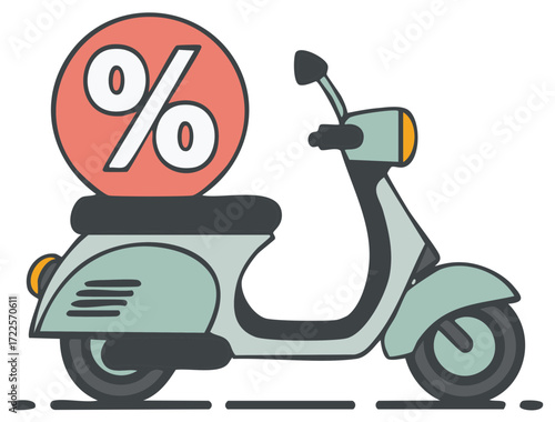 Retro Scooter with Discount Symbol Promotional Offer Delivering Savings