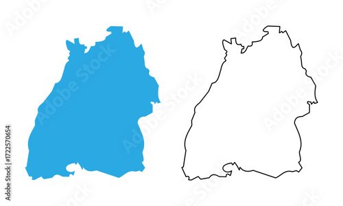 Baden-Wurttemberg state map, Germany. Map with detailed outlines and blue silhouettes