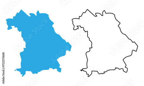 Bavaria state map, Germany. Map with detailed outlines and blue silhouettes
