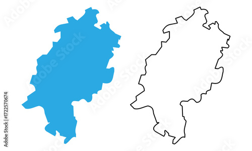 Hesse state map, Germany. Map with detailed outlines and blue silhouettes