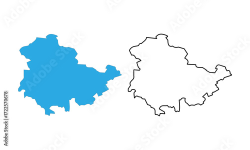 Thuringia state map, Germany. Map with detailed outlines and blue silhouettes