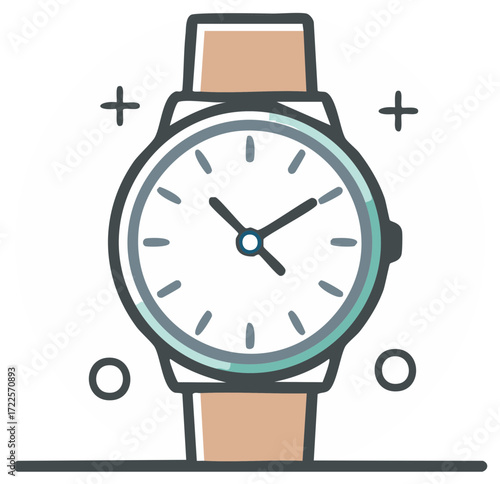 Classic analog wristwatch illustration in a simple doodle style icon