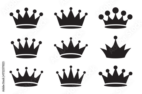 Crown silhouette vector icons set for royalty luxury and elegance design