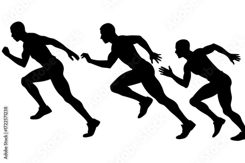 set of Sprinter starting race silhouette illustration isolated on white background