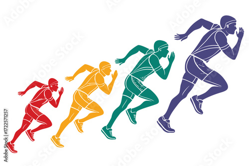 set of Sprinter starting race silhouette illustration isolated on white background