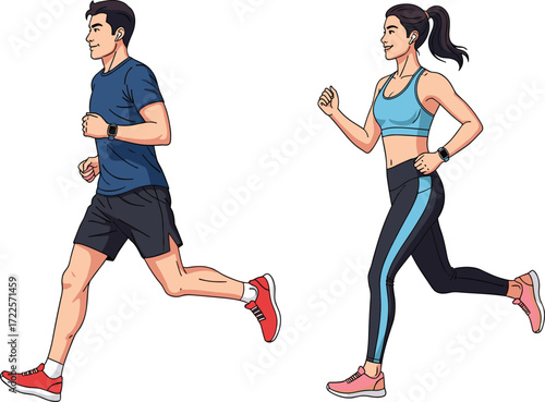 Man and woman jogging together, fitness exercise, healthy lifestyle, running outdoors, sports training, workout activity, athletic couple, cardio exercise, active lifestyle, endurance