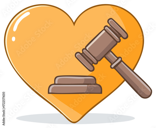Heart with Gavel and Block Symbolizing Justice, Family Law, and Divorce