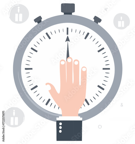 Human Hand Interacting with Stopwatch, Time Management, Productivity, Deadline Control