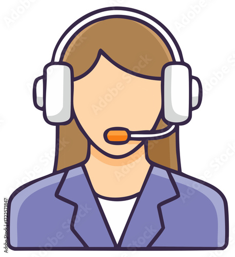 Customer Service Representative with Headset Icon Vector Illustration