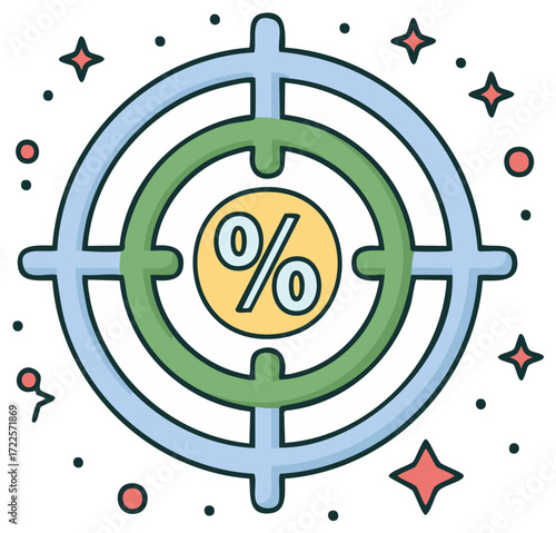 Percentage Sign in Target Crosshair Icon for Financial Goals and Discount Marketing