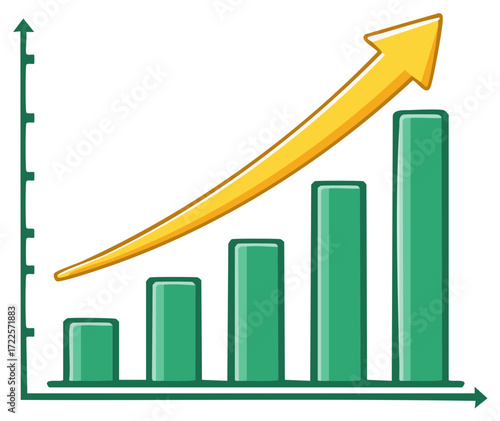 Rising bar chart diagram with upward trending arrow showcasing successful financial growth
